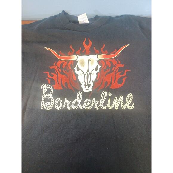 Flaming Longhorn Skull Borderline T-Shirt Western Rodeo Band Party Red Black - Picture 7 of 7